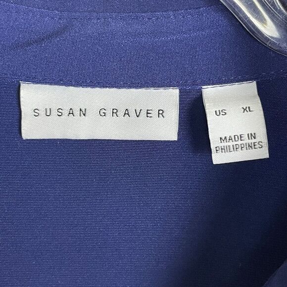 Susan Graver Top Women's Size‎ XL Lace Up Long Sleeve Blue Tunic - Picture 6 of 6